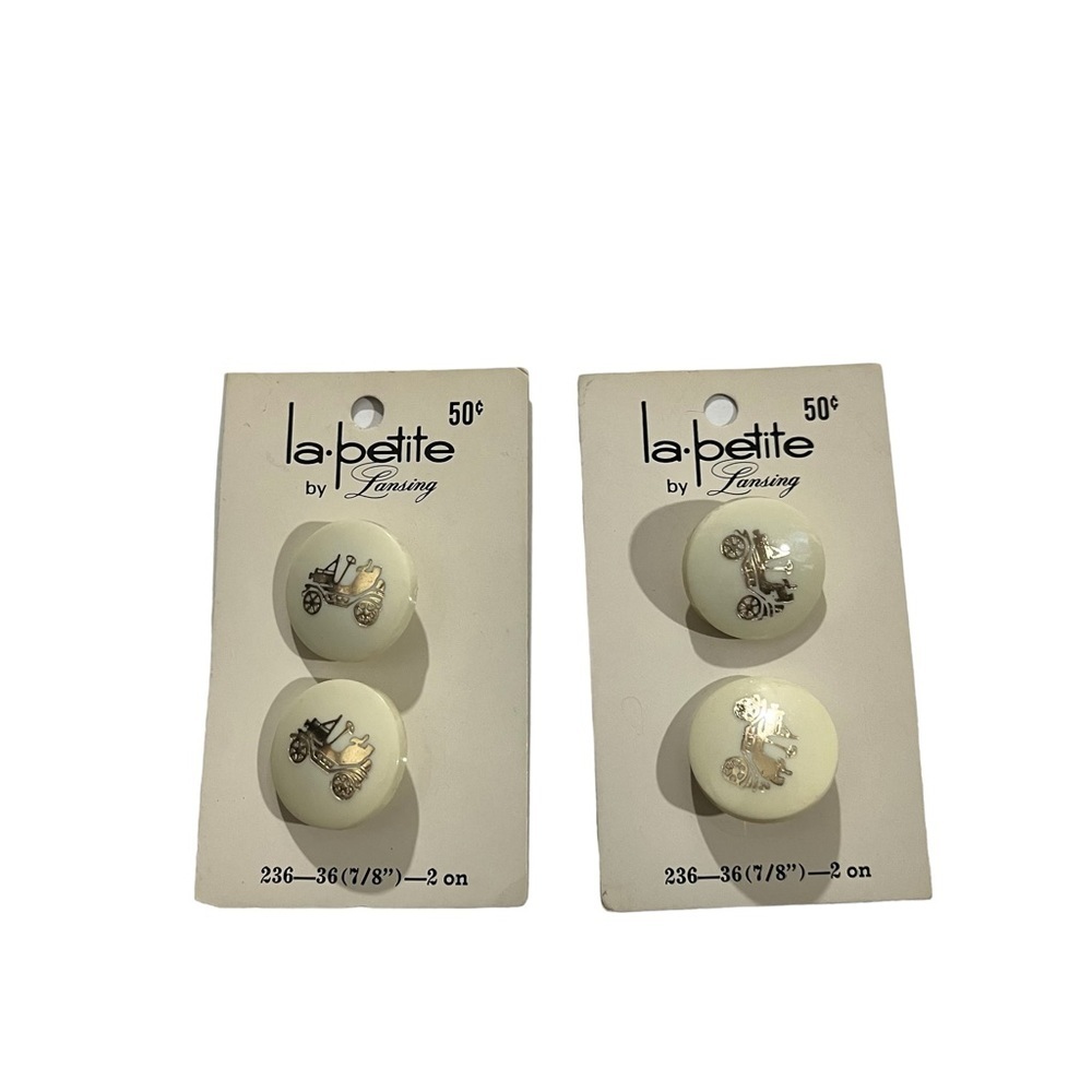 Vtg Set of 4 La Petite Lansing Size 236 7/8” Cream Gold Antique Car Buttons NOS